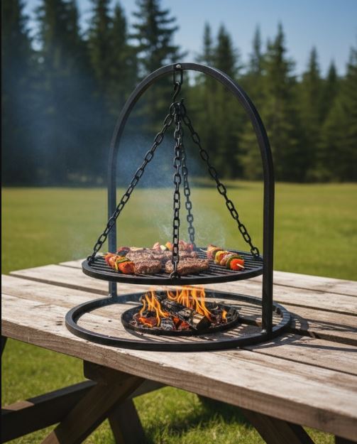 Açık Hava Barbekü Standı  Yüksekliği Ayarlanabilir Zincirli Döküm Izgara