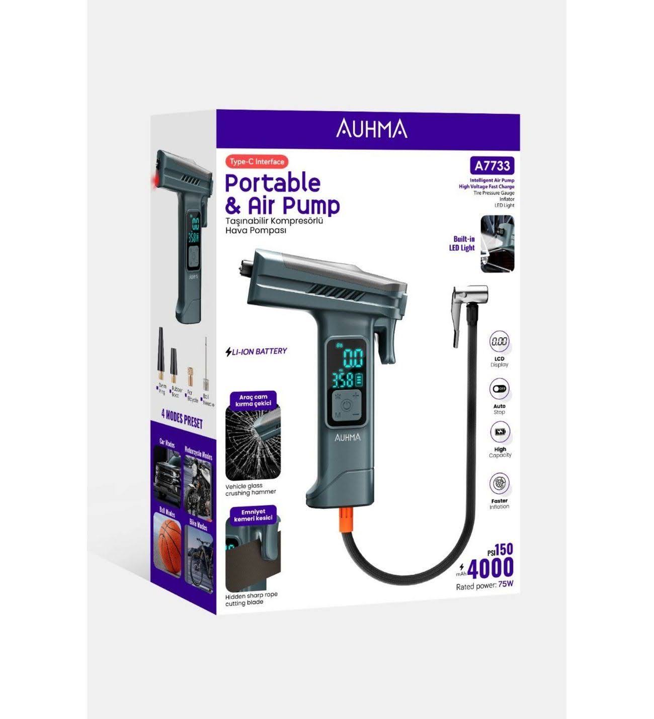 Kablosuz 150PSI 4.000mAh LI-ION Batarya Taşınabilir Kompresörlü Hava Pompası