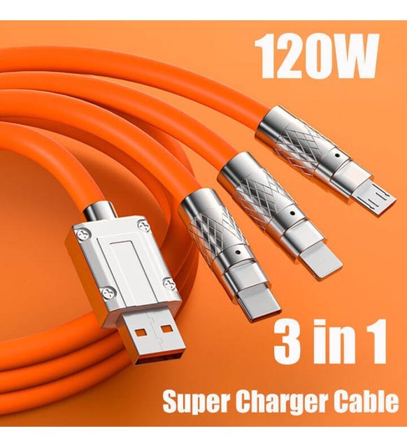 3 İn 1 Universal Data Şarj Kablosu 120W-6A Hızlı Şarj